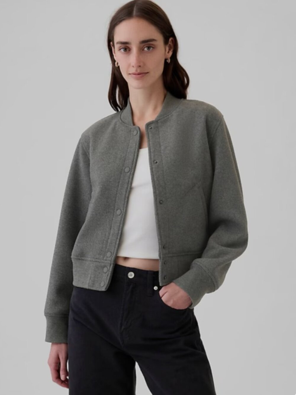 GAP Wool Bomber Jacket in Heather Grey, XXS